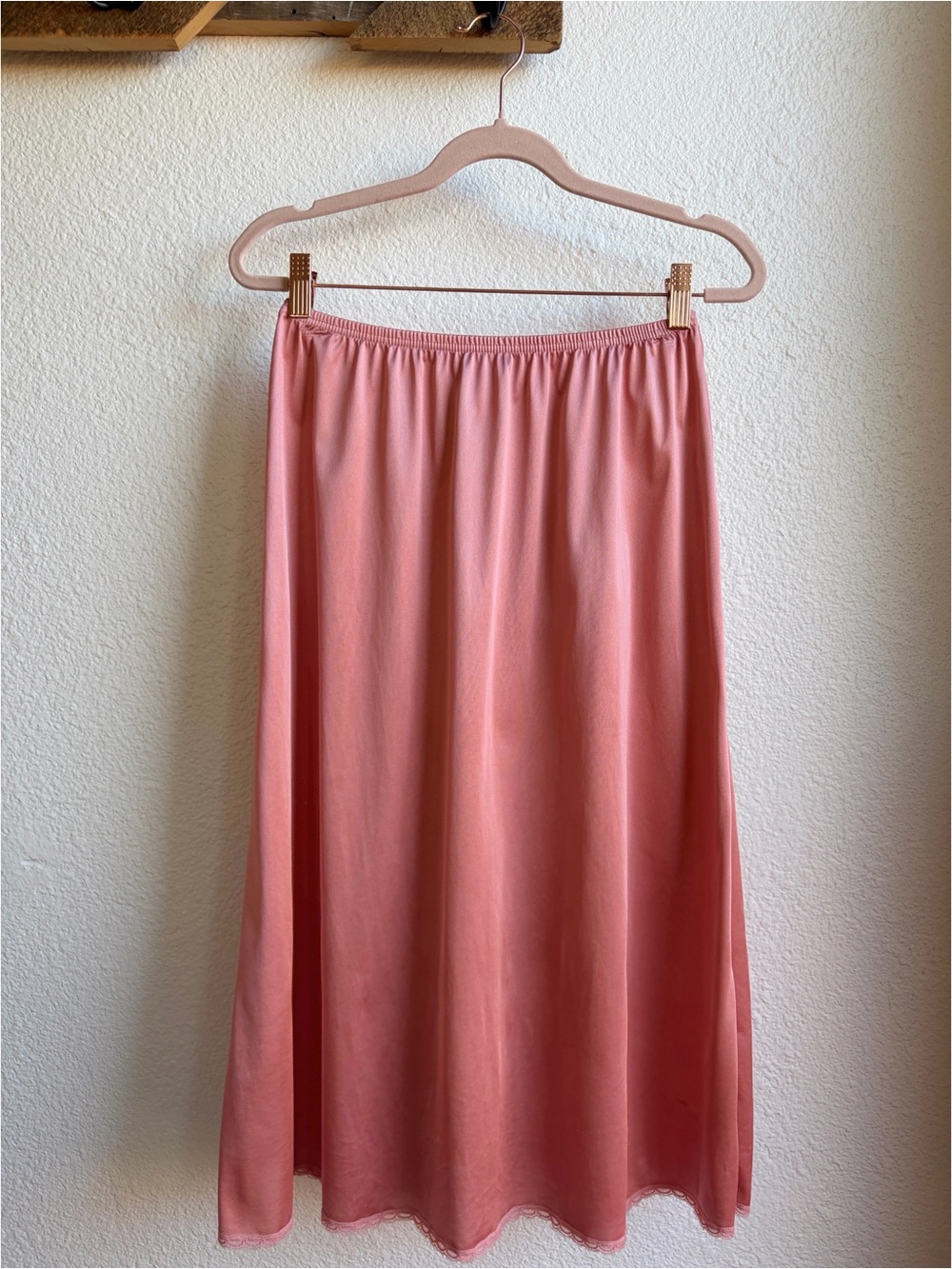 Vintage Adonna Hand Dyed Peach Pink Lace Trim Slip Midi Skirt Medium